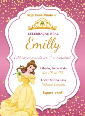 Convite Aniversário Princesa Bela e a Fera para Editar Online