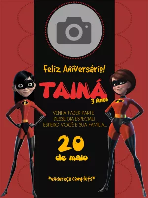 Convite de Aniversário Os Incríveis com Foto para Editar