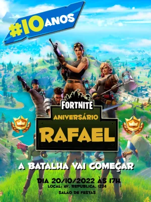 Convite Aniversário Fortnite com Personagens para Editar Online