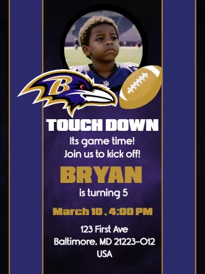 Baltimore Ravens Football Birthday Invitation to Edit with Photo