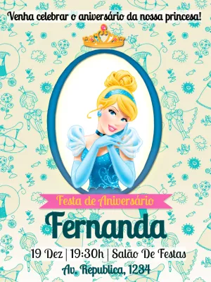 Convite Aniversário Cinderela Princesa para Editar Online
