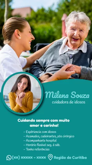 Cartão de Visita Cuidador de Idosos com Foto para Editar