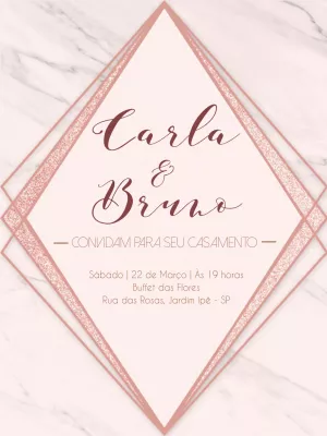Convite de Casamento Rosê Gold Marmorizado para Editar Online