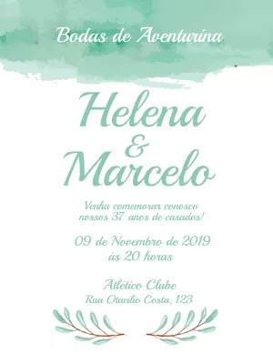 Convite Bodas de Aventurina Aquarela para Editar Online