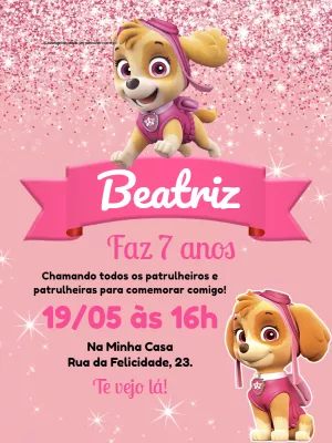 Convite Aniversário Skye Patrulha Canina para Editar Online