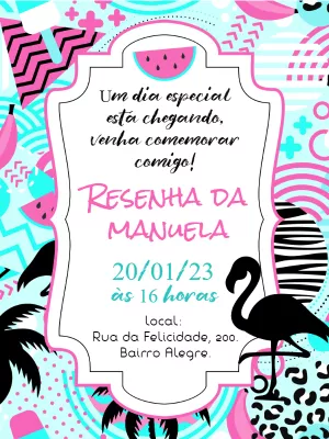 Convite Aniversário Flamingo Tropical para Editar Online