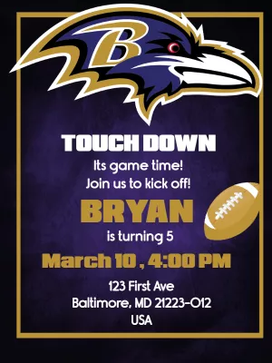 Baltimore Ravens Football Birthday Invitation to Edit Online