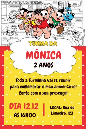 Convite de Aniversário Turma da Mônica para Editar Online