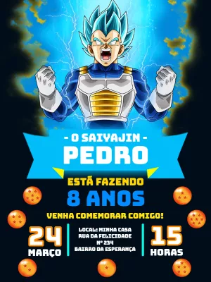 Convite de Aniversário Dragon Ball Super Vegeta para Editar Online