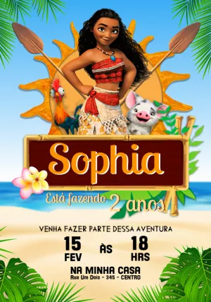 Convite de Aniversário Moana para Editar e Imprimir