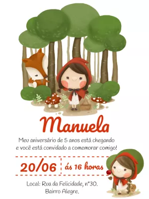 Convite de Aniversário Chapeuzinho Vermelho para Editar Online
