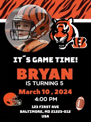 Tiger Football Team Birthday Invitation with Photo to Edit