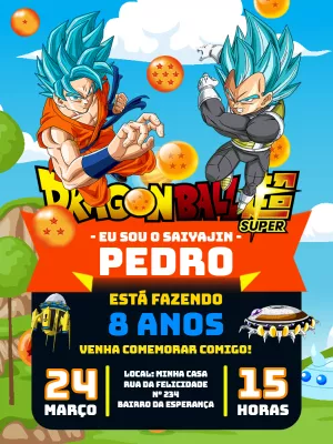 Convite Aniversário Dragon Ball Super com Goku para Editar Online