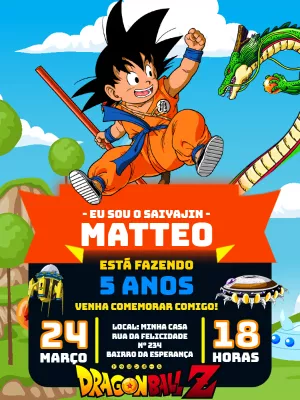 Convite Aniversário Dragon Ball Z com Goku para Editar Online