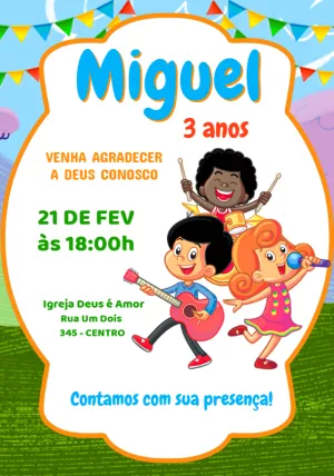 Convite Aniversário 3 Palavrinhas com Turminha para Editar Online