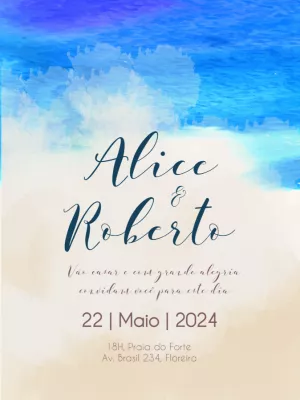 Convite de Casamento na Praia Aquarela para Editar Online