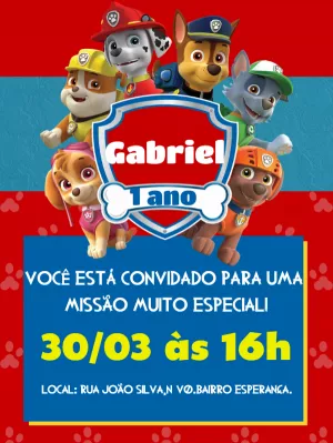 Invito di compleanno Paw Patrol – Statico – Gley Leobas