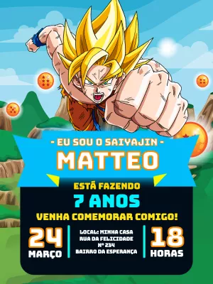 Convite de Aniversário Dragon Ball Goku para Editar Online