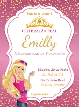Convite de Aniversário Barbie Princesa para Editar Online
