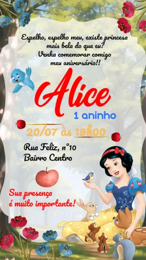 Convite de Aniversário Branca de Neve Clássico para Editar