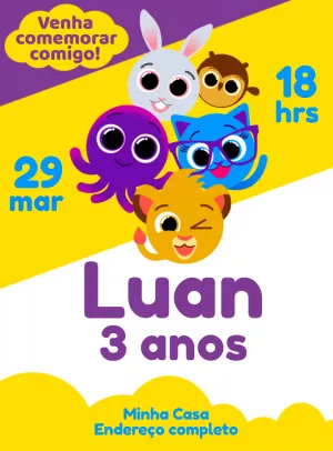 Convite Aniversário Bolofofos com Personagens para Editar