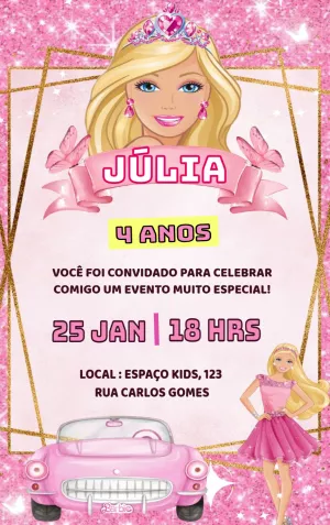 Convite de Aniversário Barbie Rosa para Editar Online
