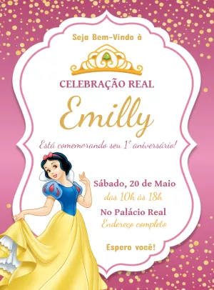 Convite Aniversário Branca de Neve Princesa para Editar Online