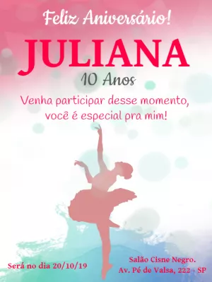 Convite de Aniversário Bailarina Delicado para Editar Online