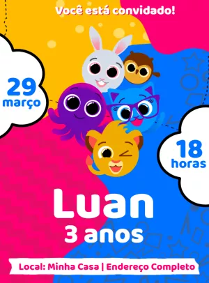 Convite de Aniversário Bolofofos com Personagens para Editar