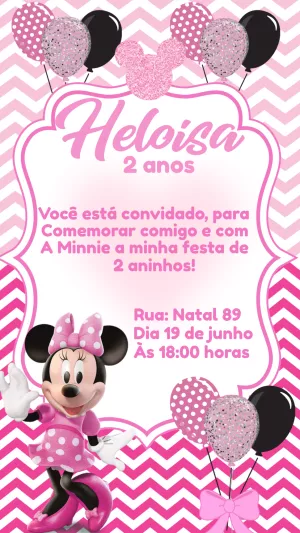 Convite Aniversário Minnie Rosa para Editar Online