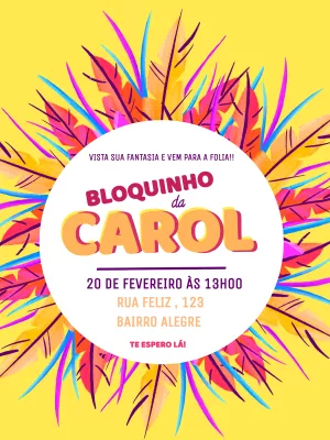 Convite de Aniversário Carnaval com Penas Coloridas para Editar
