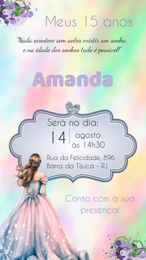 Convite 15 Anos Princesa Sonhadora para Editar Online
