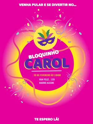 Convite de Aniversário Carnaval com Máscara para Editar Online