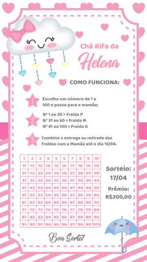 Convite Chá Rifa Chuva de Amor com Nuvem Fofa para Editar Online