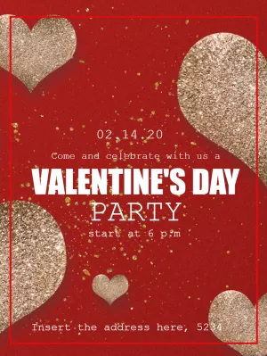 Editable Valentine's Day Party Invitation with Glitter Hearts