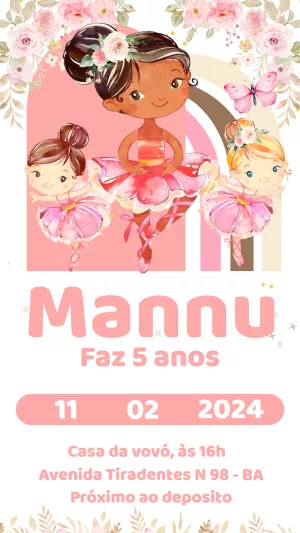 Convite Aniversário Bailarina Negra para Editar Online