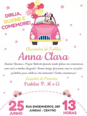 Convite Charreata de Fraldas Minnie Baby para Editar Online