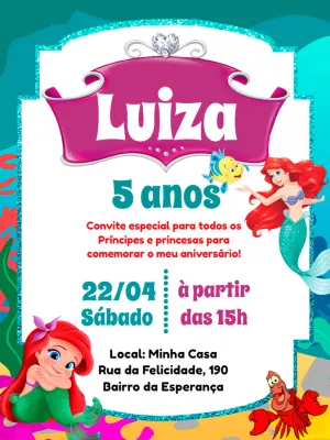 Invitación de cumpleaños La Sirenita – Estático – Pedro Henrique