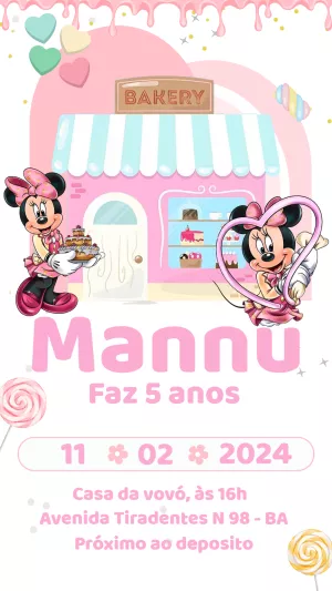 Convite Aniversário Minnie Confeiteira para Editar Online