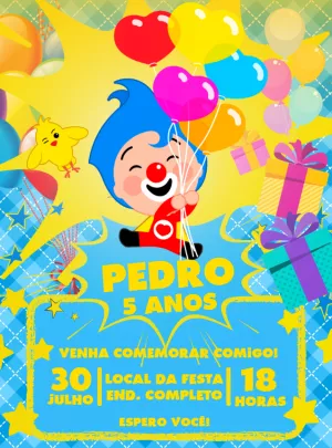 Convite de Aniversário Plim Plim para Editar Online