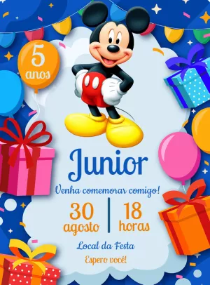 Convite de Aniversário Mickey para Editar Online