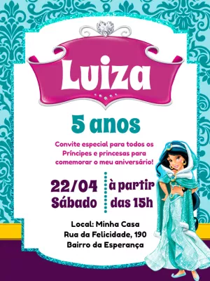 Convite de Aniversário Jasmine Editável Online para Imprimir