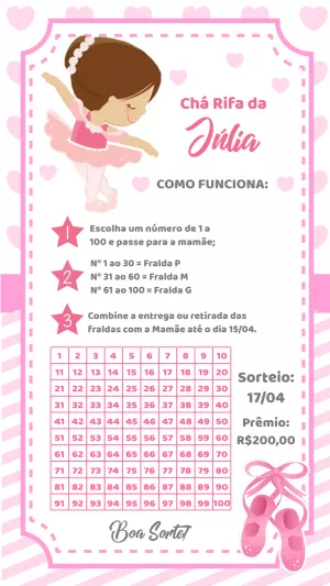 Rifa Chá de Bebê Bailarina para Editar e Enviar Online