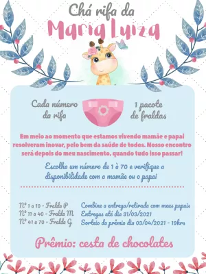 Chá Rifa Girafinha Aquarela para Editar Online e Imprimir