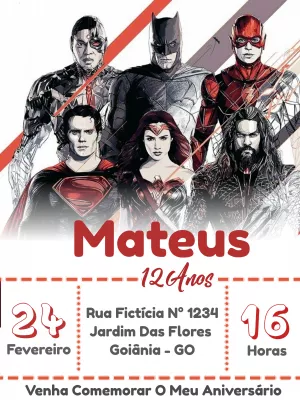 Convite Aniversário Liga da Justiça para Editar Online