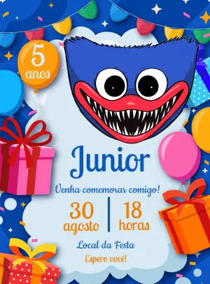 Convite de Aniversário Huggy Wuggy para Editar Online