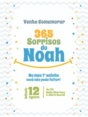 Convite de 1º Aninho 365 Sorrisos para Editar Online
