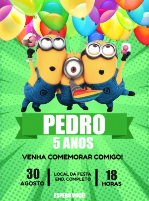 Convite de Aniversário Minions Divertidos para Editar Online