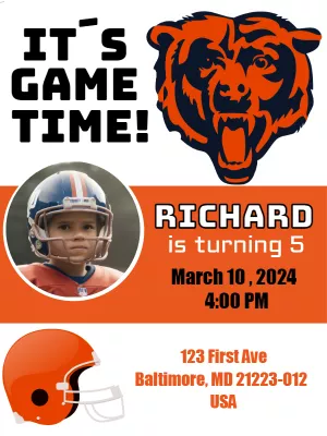 Football Bear Birthday Invitation with Photo to Edit Online