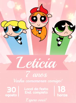 Convite de Aniversário Meninas Super Poderosas Voando para Editar